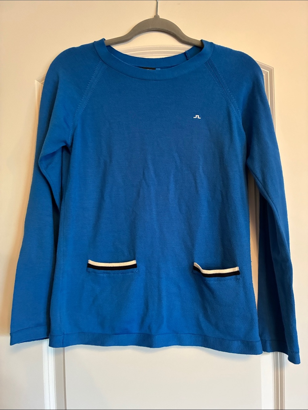 J.Lindeberg Bright Blue Crewneck Sweater with Contrast Pocket Trim